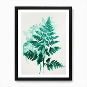 Green Ink Painting Of A Blue Star Fern 2 Art Print