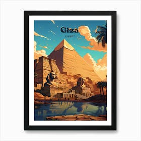 Giza Egypt Nile River Modern Travel Illustration Art Print