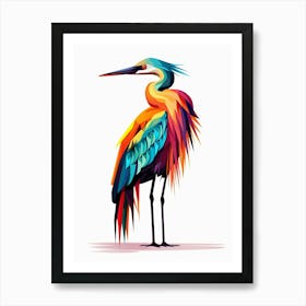 Colourful Geometric Bird Egret Art Print