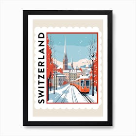 Retro Winter Stamp Poster Zurich Switzerland 2 Art Print