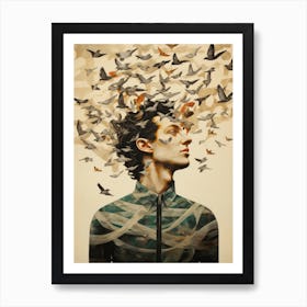 Man With Birds In His Head Art Print