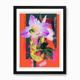 Amaryllis 2 Neon Flower Collage Art Print