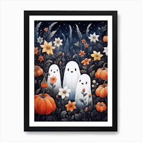 Cute Bedsheet Ghost, Botanical Halloween Watercolour 61 Art Print