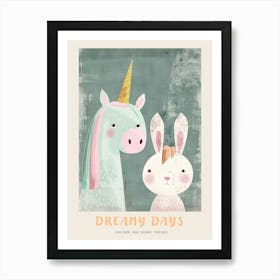 Storybook Style Unicorn & Bunny Poster Art Print