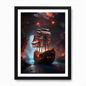 Pirate Ship In The Cave  Print Art Print