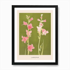 Pink & Green Larkspur 1 Flower Poster Art Print