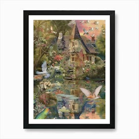 Collage Fairy Village Pond Monet Scrapbook 1 Art Print