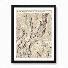 Matterhorn Switzerland Italy Hillshade Map Art Print