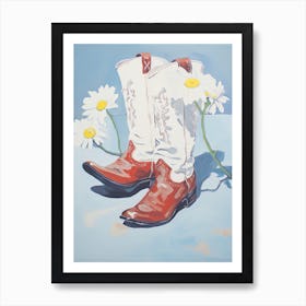 A Painting Of Cowboy Boots With Daisies Flowers, Fauvist Style, Still Life 2 Art Print