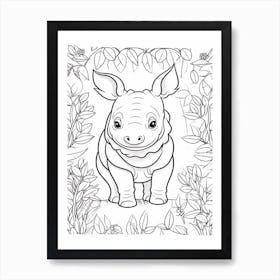 Line Art Jungle Animal Indian Rhinoceros 4 Art Print