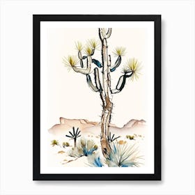 Joshua Tree In Mountain Foothill Minimilist Watercolour  (2) Art Print