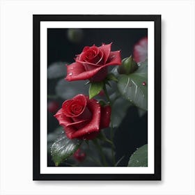 Red Roses At Rainy With Water Droplets Vertical Composition 6 Art Print