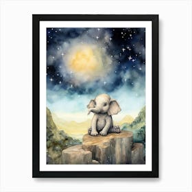 Elephant Painting Stargazing Watercolour 4 Art Print