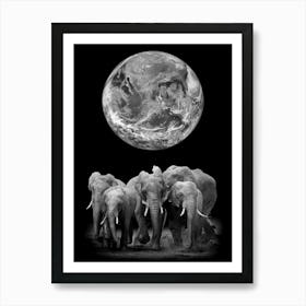 Elephants In Front Of The Earth Art Print