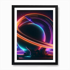 Saturn Neon Nights Space Art Print