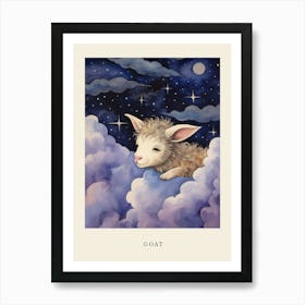 Baby Goat Sleeping In The Clouds Nursery Poster Art Print