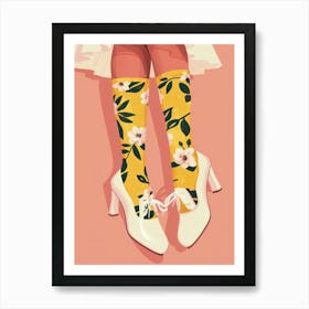 Woman White Shoes With Flowers 1 Art Print