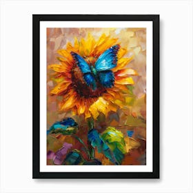 Blue Butterfly On Sunflower 2 Art Print