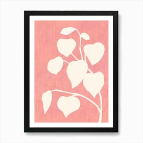 Botanic Shade Leaf Plants Minimalist Monochromatic - Pink White Art Print