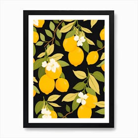 Seamless Pattern With Lemons And Flowers Art Print