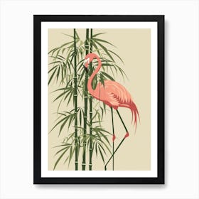 Jamess Flamingo And Bamboo Minimalist Illustration 3 Art Print