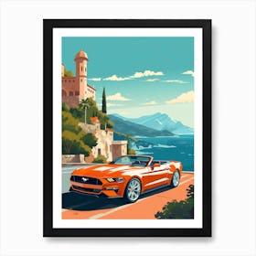 A Ford Mustang In Amalfi Coast, Italy, Car Illustration 3 Art Print