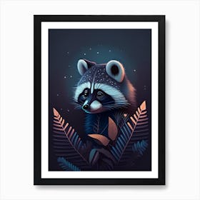 Raccoon With Stars And Leaves Art Print