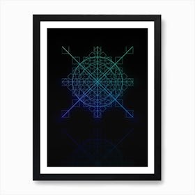 Neon Blue and Green Abstract Geometric Glyph on Black n.0183 Art Print