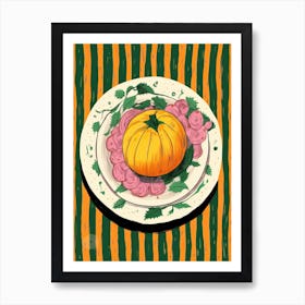 A Plate Of Pumpkins, Autumn Food Illustration Top View 5 Art Print