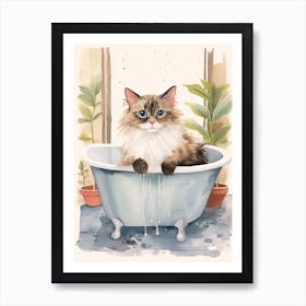 Balinese Cat In Bathtub Botanical Bathroom 2 Art Print