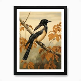 Dark And Moody Botanical Magpie 3 Art Print