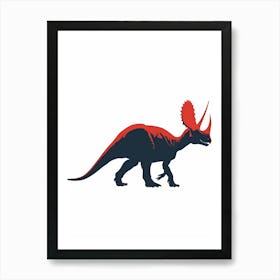 Blue Red Triceratops Dinosaur Silhouette Art Print