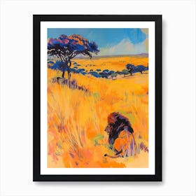 Transvaal Lion Hunting In The Savannah Fauvist Painting 1 Art Print