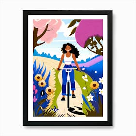 Illustration Of A Woman Riding A Bicycle Art Print