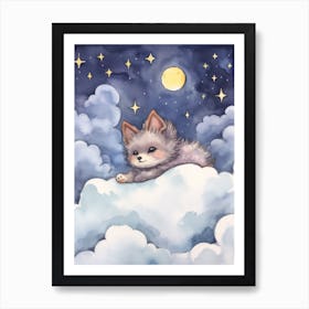 Baby Gray Fox Sleeping In The Clouds Art Print