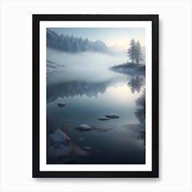 Misty Lake And The Surrounding Frosty Shores Art Print