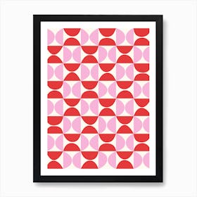 Mid-Century Geometric Pattern in Pink and Red Art Print