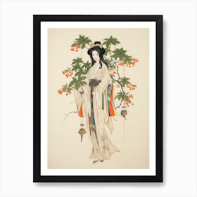 Kikyo Chinese Bellflower Vintage Japanese Botanical And Geisha Art Print