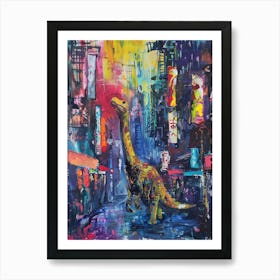 Colourful Dinosaur Cityscape Painting 5 Art Print