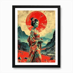 Geisha Washed Color Portrait Art Print