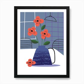 Vase Of Flowers Retro Art Print