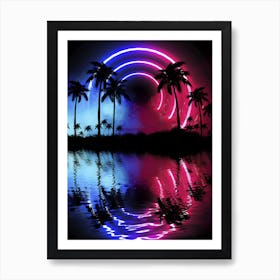 Neon landscape: Palms & Arc [synthwave/vaporwave/cyberpunk] — aesthetic retrowave neon poster Art Print