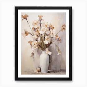 Iris, Autumn Fall Flowers Sitting In A White Vase, Farmhouse Style 3 Art Print