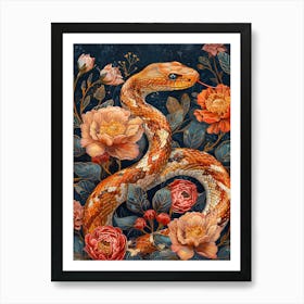 Lunar Year Of The Snake 2025 Snake Art Chinese Zodiac Vintage Orange Art Print