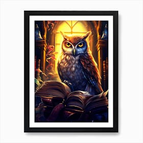 Owl Sitting On Book Art Print