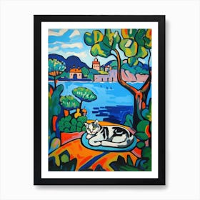 Painting Of A Cat In Isola Bella, Italy In The Style Of Matisse 01 Art Print
