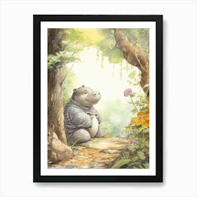 Storybook Animal Watercolour Hippopotamus 1 Art Print