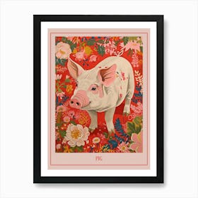 Floral Animal Painting Pig 2 Poster Art Print