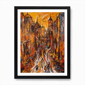 Painting Of A Marrakech With A Cat In The Style Of Abstract Expressionism, Pollock Style 3 Art Print