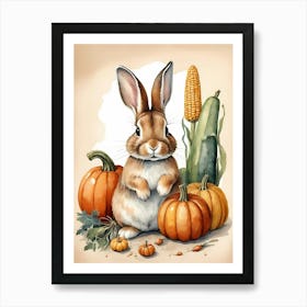 Painting Of A Cute Bunny With A Pumpkins (15) Art Print